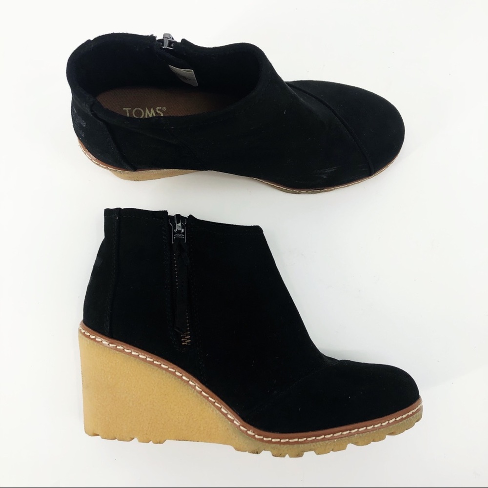 TOMS Black Wedge Microfiber Ankle Bootie Avery 6